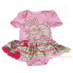 Easter Light Pink Baby Bodysuit Rainbow Chevron Pettiskirt & Sparkle Rhinestone Grey Rabbit Print JS4325